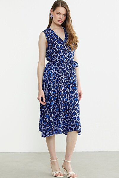 Sementa Desenli Kloş Midi Elbise - Saks