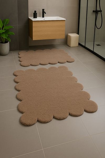 KEVLİNE Bathroom Mat Flat Daisy Shaped Double Toilet Set 80X120 - 50X80, Soft Soft Key
