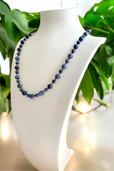 CRAZY TAKI TASARIM 6&8 mm Genuine Sodalite Natural Stone Long Unisex Necklace (70-80 cm)