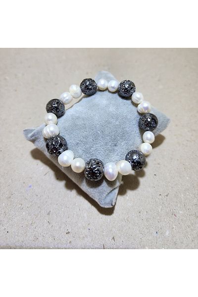 TMD AKSESUAR Real Culture Pearl and Lava Natural Stone Bracelet