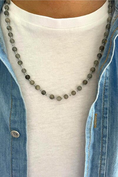 CRAZY TAKI TASARIM 6 Mm Labradorit Doğaltaş 70-80 Cm Uzun Düğümlü Uzun Unisex Kolye