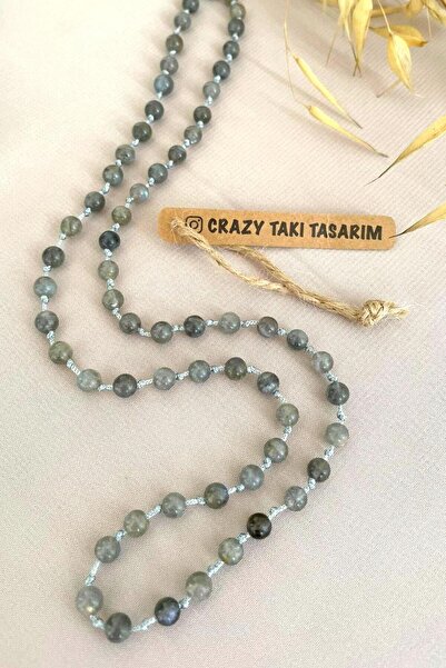 CRAZY TAKI TASARIM 6 Mm Labradorit Doğaltaş 70-80 Cm Uzun Düğümlü Uzun Unisex Kolye
