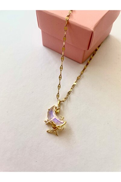 Çelik Behram Kadın ay kolye,hilal kolye,kararmaz Kelebek kolye,yansıması ayışığı kolye