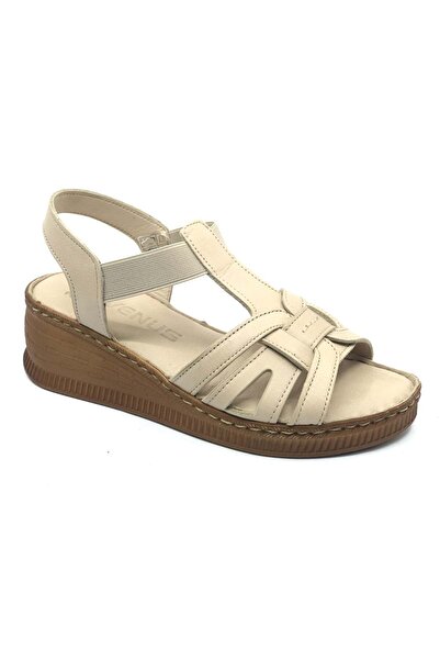 Venüs Tog Genuine Leather Comfort Orthopedic Women's Sandals Beige