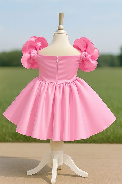 MUSGEM Special Design Pink Flower Detailed Satin Girl's Evening Dress