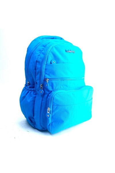 LUCKY BAG Crinkle Fabric Turquoise Lined School Bag with Laptop Compartment