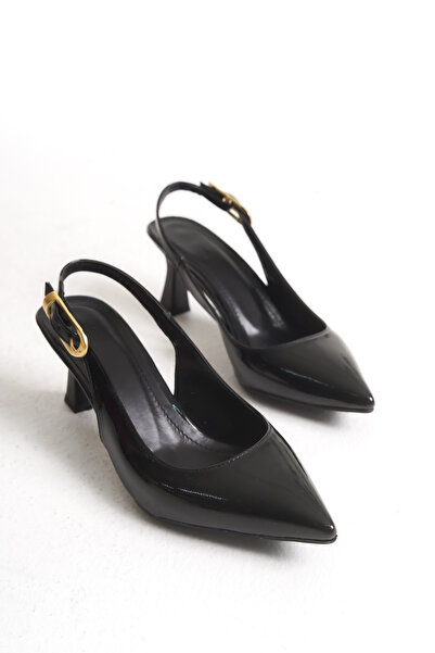 Long Star Дамски обувки Ovis с остри върхове, черни лачени обувки с високи то...