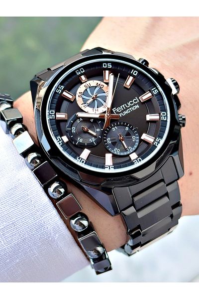 Ferrucci Multi Function Black Color Men Wrist Watch 3 Atm Water Resistance