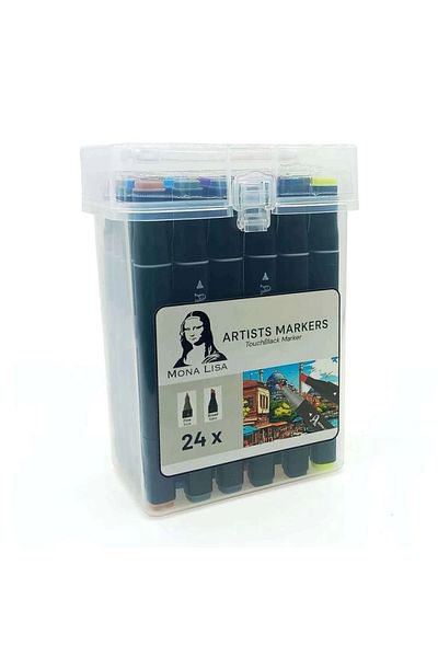 Südor علبة Mona Lisas TM1-24 Touchblack PVC - أطراف مزدوجة ومقبض، 24 قلم تحديد ملون