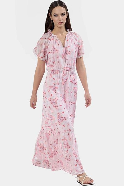 PayBuy Summer Floral Maxi Dress Chiffon Woven Lining with Waist Opening Skirt Comfortable Use Modern Style