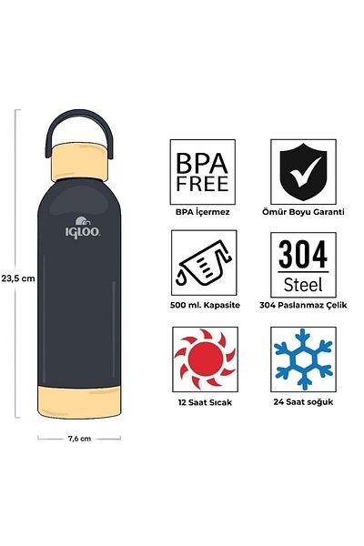 IGLOO Hydrate Pro Botte 500ml Thermos Flask Smoked