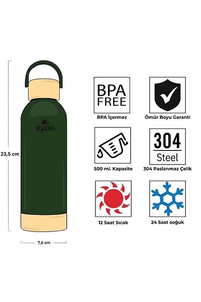 IGLOO Hydrate Pro Botte 500ml Thermos Flask Khaki