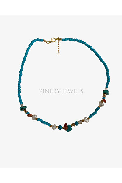 Pinery Jewels قلادة نسائية صيفية على شكل قلب أبيض مطرز باللون الأزرق