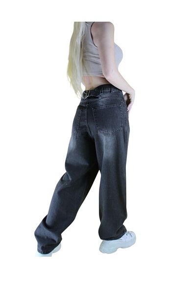 Butik St.Poll Adjustable Waist Buckle Detailed Anthracite Smoked Baggy Jeans