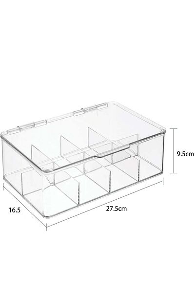 fun zone Clear Tea Bag Divided Storage Organizer, Tea Bag Holder Container Box With Lid, Suitable for Cabinet