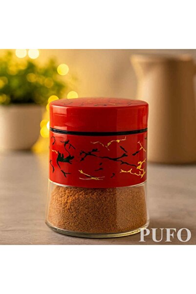 PUFO Fancy glass container for sugar, coffee, tea or spices, with airtight lid, 400 ml, red