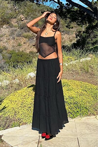 Seeh Fusta lungă plisată de bază neagră SH159