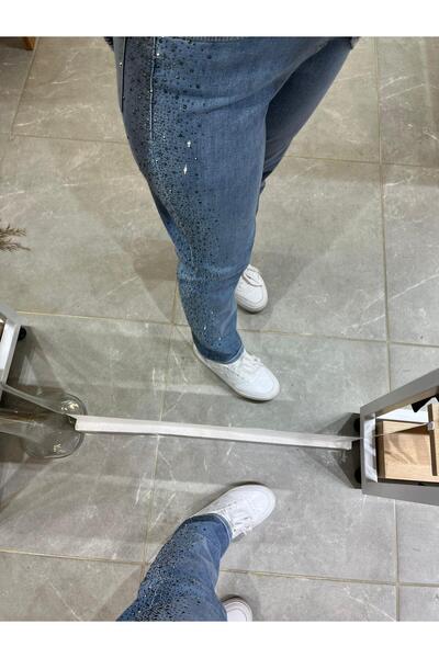 LA CARTE Mom Jeans Pantaloni din denim cu broderie laterală cu pietre 0291