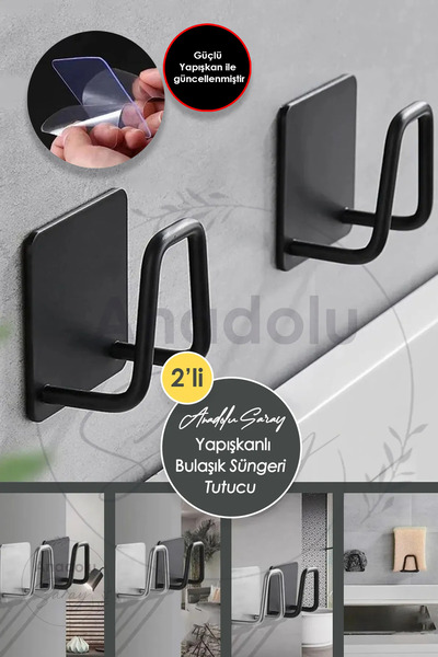 Anadolu Saray Kendinden Yapışkanlı Metal 2 Adet Bulaşık Süngeri Tutucu Evye D...