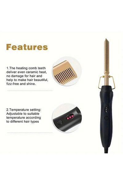 Generic 3 In 1 Electric Copper Straight Hair Comb Multi-function Curling Iron Household Electric Comb