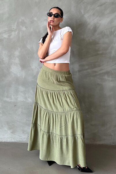 Seeh Fusta de bază plisată lungă verde - SH159