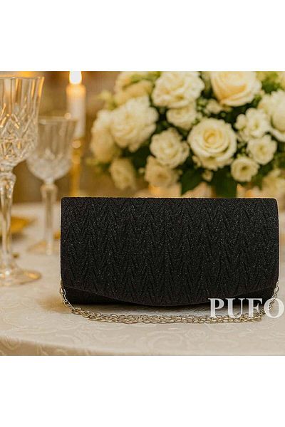 PUFO Geantă elegantă de damă, Pufo Black Shine, 20 cm