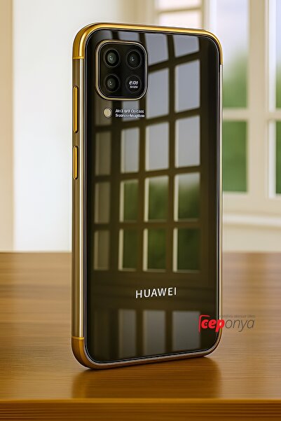 Ceponya Huawei P40 Lite Köşeleri Renkli Kamera Korumalı Şeffaf Kılıf