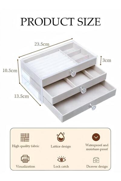 Generic 3-layer Jewelry Organizer Box, Jewelry Organizer, Crystal Handle Velvet Jewelry Display Cabinet