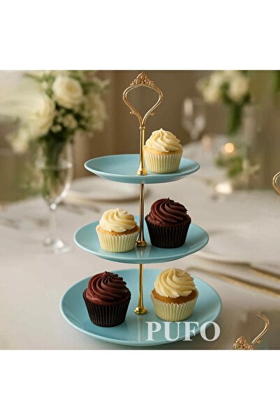 PUFO Candy 3-tiered fruit bowl, for cakes, fruit, appetizers, metal handle, blue