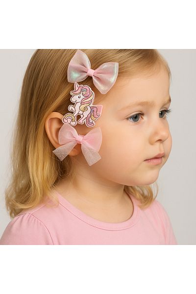 Motebarn Wear Cataramă cu clemă unicorn din 3 piese pentru fete, albastră