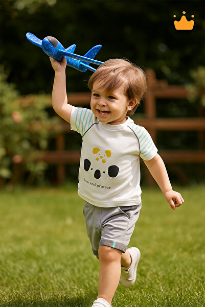 Babydola Babyhola %100 Pamuk Erkek Bebek Koala Detaylı Çizgili Şortlu Takım 2548