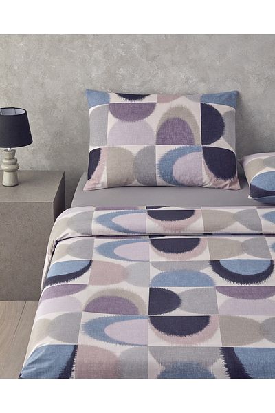 English Home Abstract Cotton Ranforce Double Duvet Cover Set 200X220 cm Blue-Lilac