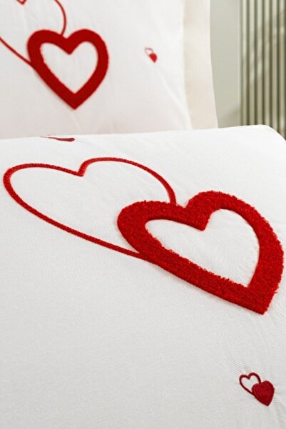 Sevim Комплект постільної білизни з вишивкою у вигляді двох сердець - 6 предметів, розкішний весільний та весільний набір - Tivoli
