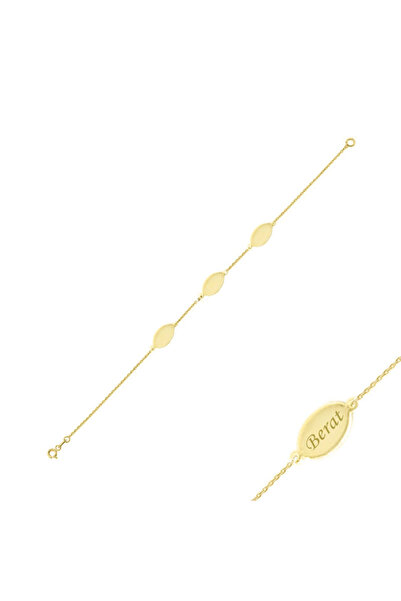 EnginGold 14k Altın Isimli Üçlü Plaka Bileklik