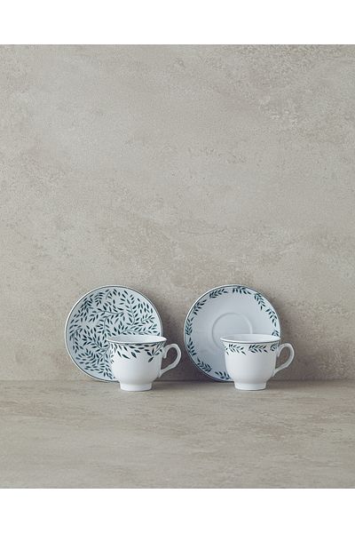 English Home Green Classic Std Blatt Porcelain Coffee Cup Set - 80 ml Set of 2
