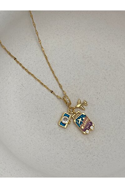 NO7 VALİZ UÇAK CHARM ÇELİK KOLYE