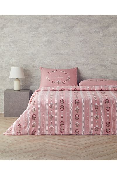 English Home Retro Flower Cotton Ranforce King Size Duvet Cover Set 240X220 cm Pink