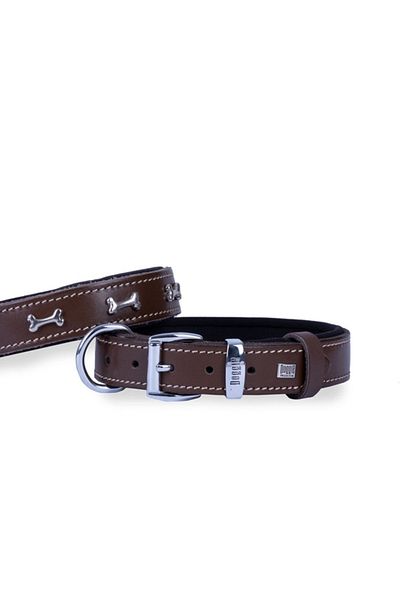 Doggie طوق كلب مريح من الجلد مزين بالعظام بني متوسط 3x42-50 سم