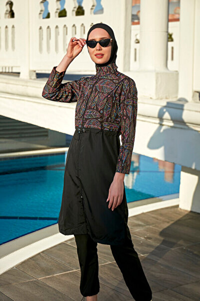 Remsa Mayo Remsa Paraşüt Fully Covered Hijab Swimsuit Leaf Theme 2115 Hülya