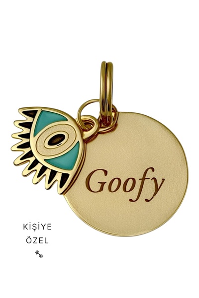 TRENDY PAWS İsme Özel Altın kaplama kedi& köpek isimlik künye Evil Eye