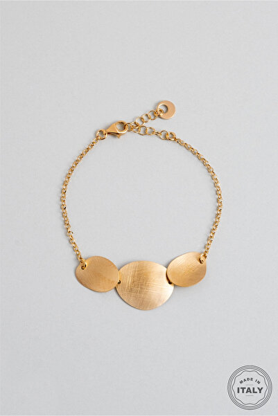 So CHIC... Çölün Işıltısı 18 Ayar Sarı Altın Kaplama 18 Cm Gümüş Tasarım Bileklik