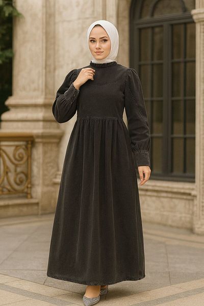 Neva Style Anthracite Hijab Jeans with Robe, 19142Ant Model Dress