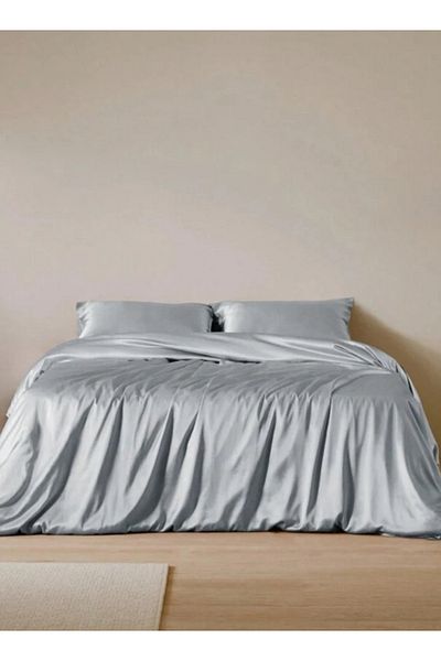 LUNA HOME طقم سرير من 6 قطع من الساتان الحريري، مقاس كينج، اللون الفضي، 220×240 سم.