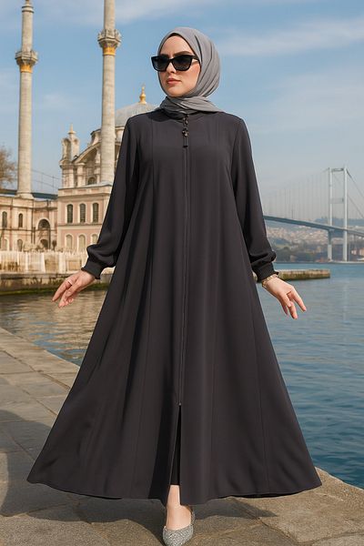 Neva Style Black Hijab Ferace - Zippered, Model 45294Fu