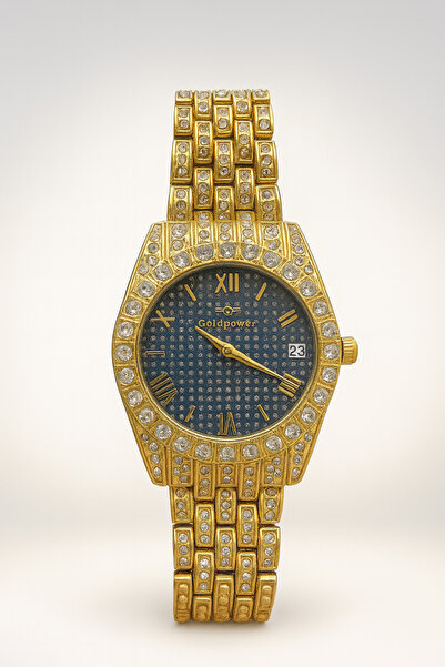 Goldpower Luxury Metak Women's Wristwatch with Cord and Stone Detail