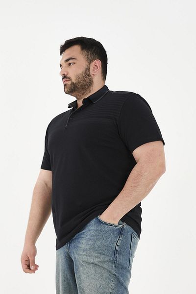Maccali Men's Patterned Basic Large Size Short Sleeve Oversize Polo Neck T-Shirt Navy Blue
