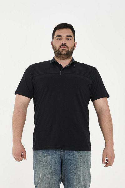 Maccali Men's Patterned Basic Large Size Short Sleeve Oversize Polo Neck T-Shirt Navy Blue
