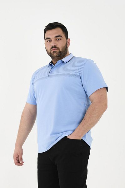 Maccali Men's Patterned Basic Large Size Short Sleeve Oversize Polo Neck T-Shirt Ice Blue