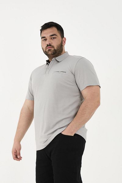 Maccali Men's Timeless Basic Long Plain Polo Neck T-Shirt with Pockets Gray
