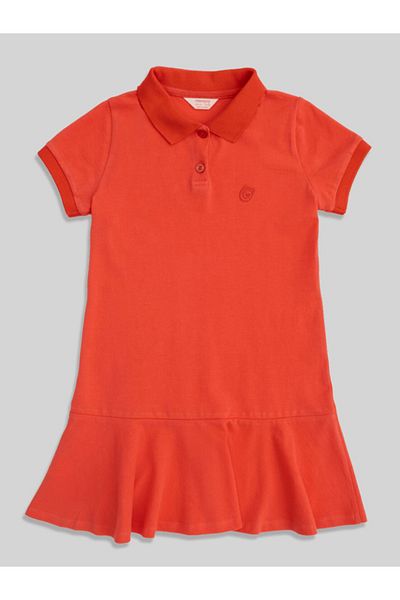 minojoy Girl's Polo Collar Cotton Dress - Leon Coral